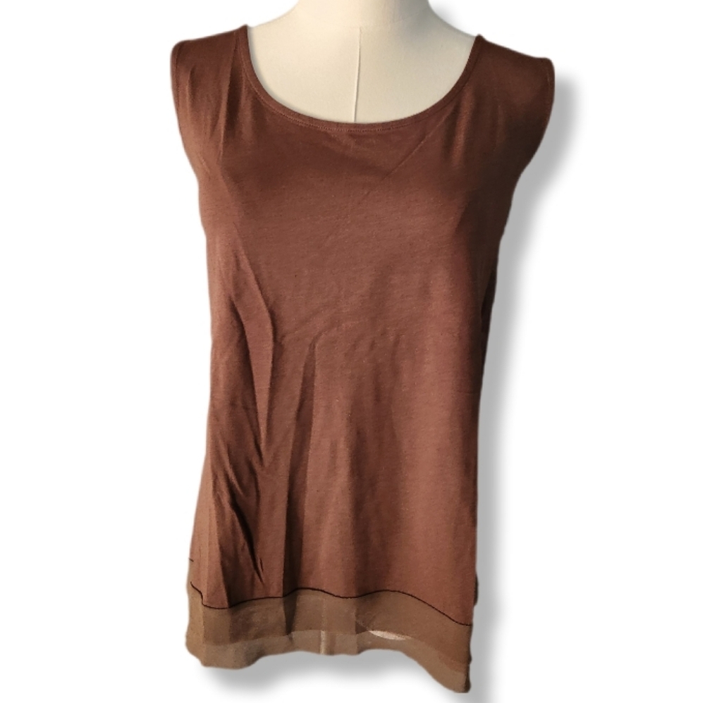 Coldwater Creek Brown Sleeveless Women's Top With Sheer Trim at Hemline 2X